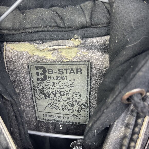 VTG B-STAR Faux Leather Moto jacket Distressed Punk Military Quilted Hood Sz S** - Picture 6 of 14